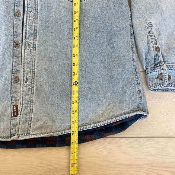 Levi Strauss & Co. Mens Denim Shirt Jacket L‎ Blue Plaid Lined Button Front - Picture 8 of 10